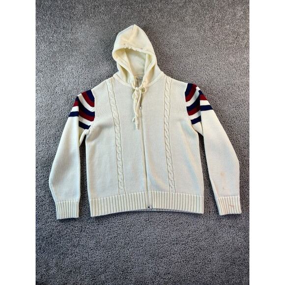 VINTAGE Catalina Hoodie Mens Medium Ivovy Beige Hooded Full Zip Knit FLAW - Picture 2 of 12